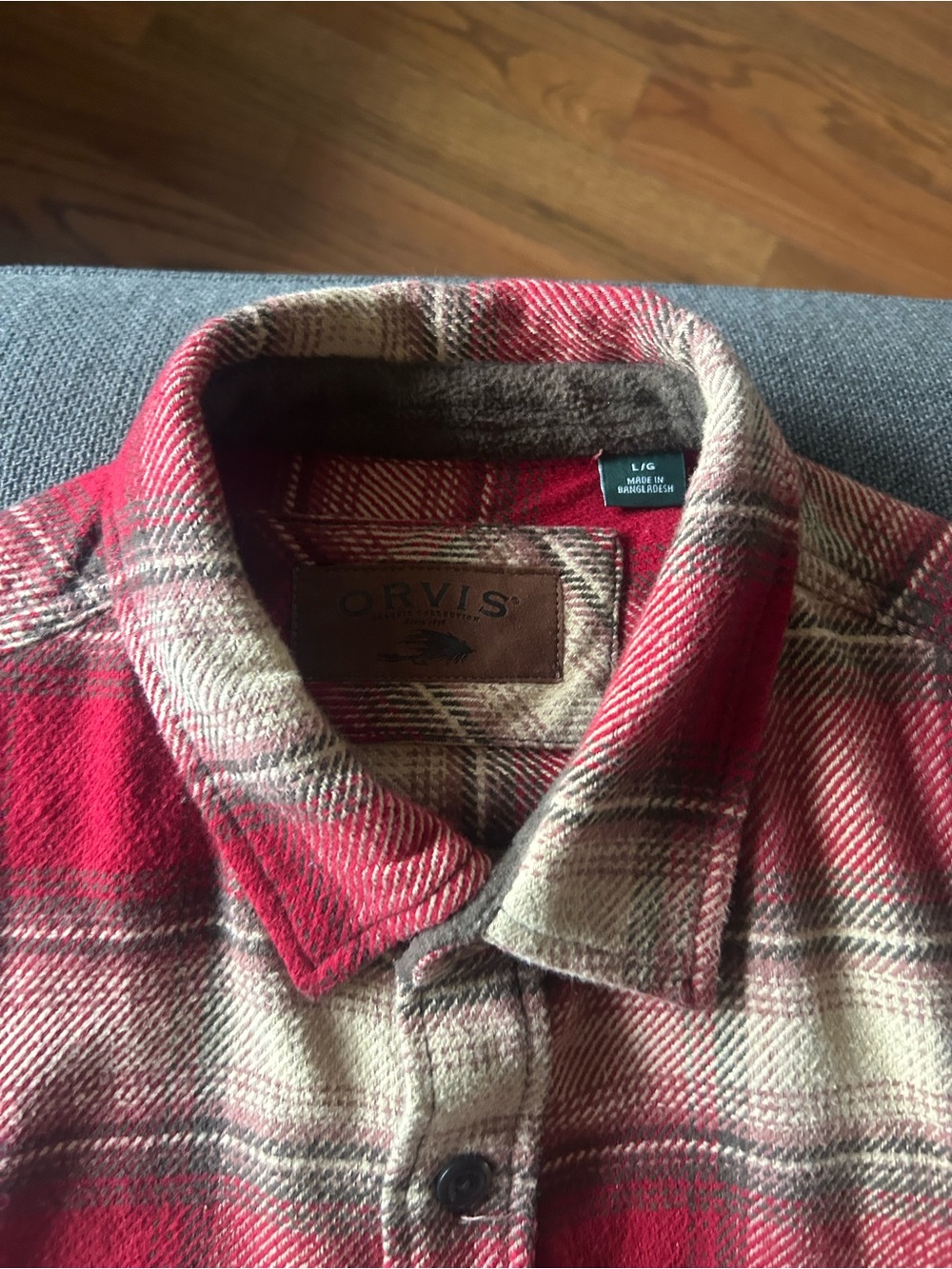 Orvis Red and Cream Plaid Flannel Shirt